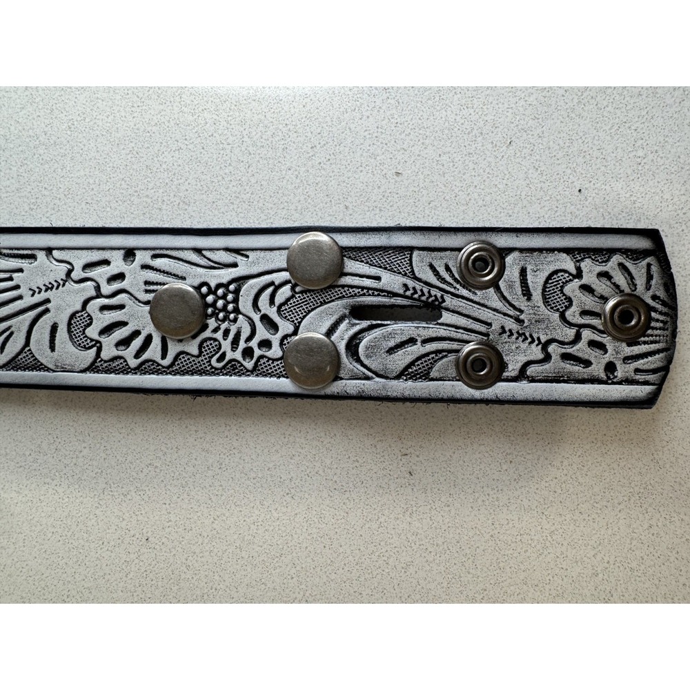 Belts Western Floral Tooled Leather Belt Lot 2 Tan White Snap 34 Genuine Leather - Picture 8 of 9